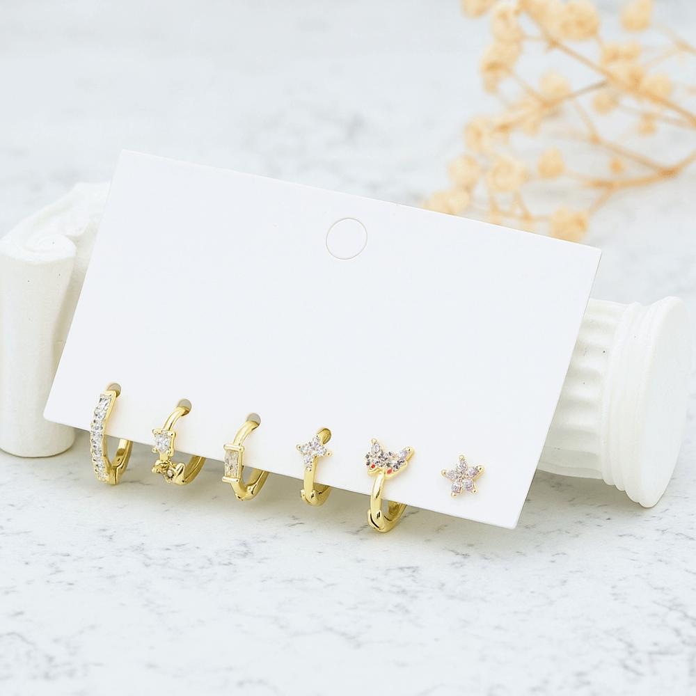 6Pcs Copper Zircon Earring Set Hook Piercing Crystal Ear Studs Flower Butterfly Earrings  Ladies