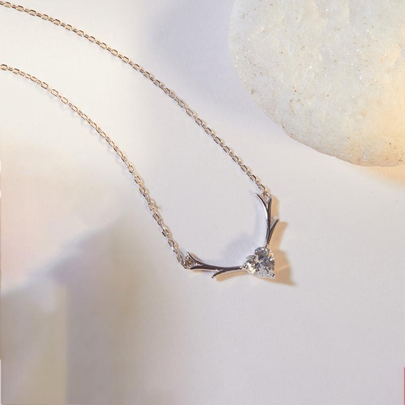 925 Silber Geweih Anhänger Halskette für Damen - Trendige Hirsch Schlüsselbeinkette, Einfaches und Elegantes Weihnachtsgeschenk