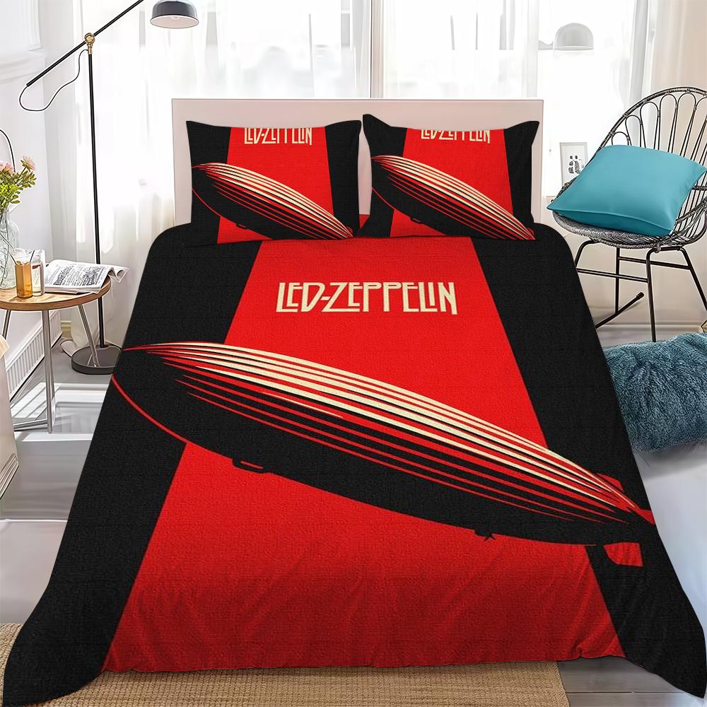 Set Copripiumino Led Z-Zeppelins Band Stile Casa Biancheria da Letto Morbido Cotone Lavabile Letto Set 3 Pezzi Regalo per Dormitorio Studenti