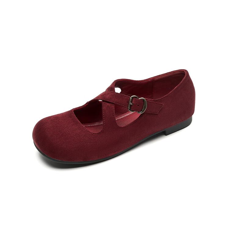 Fashion New Minimalist Retro Low Heel Round Toe Ballet Shoes Women's Belt Buckle Solid Color Breathable Mary Jane Single Shoe Size 35-43