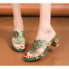 Summer Shoes for Women 35-42 Summer Elegant Bohemia Rhinestone Sandals for Women Thick High Heels Sandals Slip on Beach Slippers