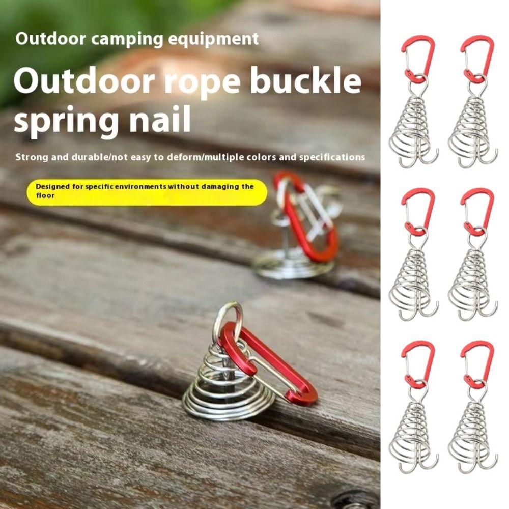 6Pcs Stainless Steel Outdoor Camping Deck Nail Aluminum Zinc Zinc Alloy Fixed Tent Rope Buckle Tent Tie Down