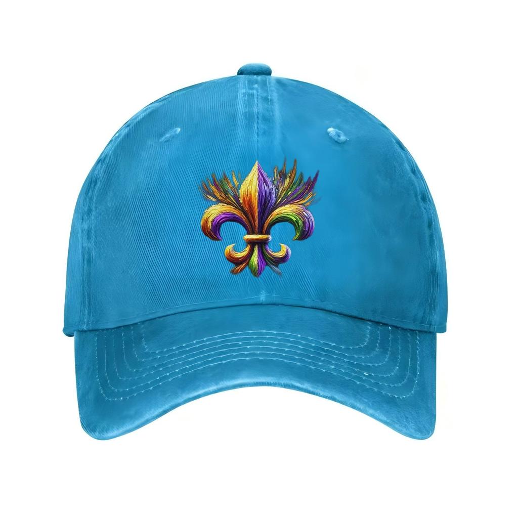 Mardi Gras Fleur de Lis Baseball Cap Distressed Adjustable Outdoor Sports Hat Casual Gift for Adults