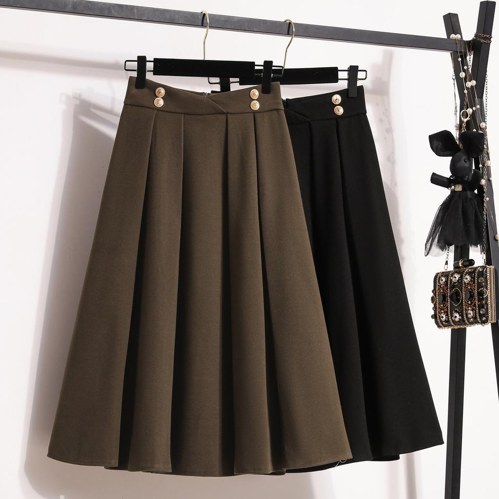 Large Size Womens Winter Style Draped Versatile Wool Umbrella Skirt Mid-length A-line Skirt To Make You Look Slim and High-waisted Skirt for Women