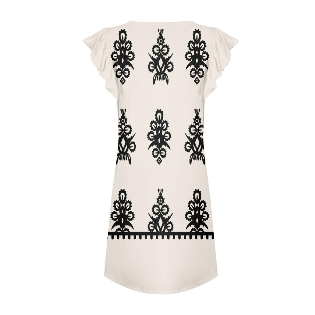 Womens Summer Dress Ruffle Sleeve V Neck Short Dresses Fashion Casual Flowy A Line Swing Sundress With Pocket