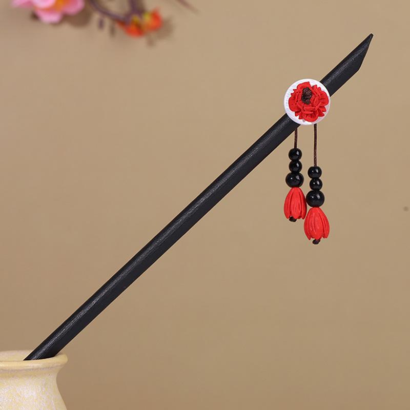 Vintage Tassel Wooden Hairpin for Women - Imitation Ebony Hanfu Accessory, Ancient Style Costume Hairpin
