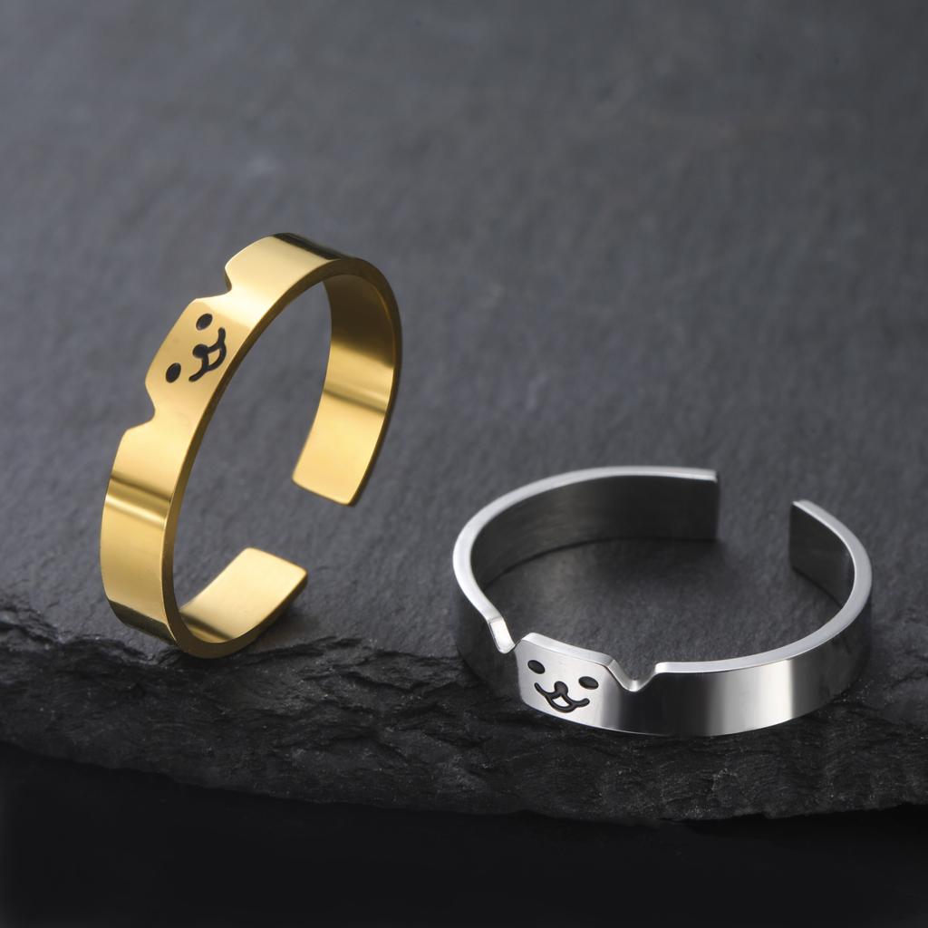Fashionable Cat Dog Animal Couple Ring Stainless Steel Adjustable Ring Playful Personality Pet Enthusiast Valentine'S Day Gift