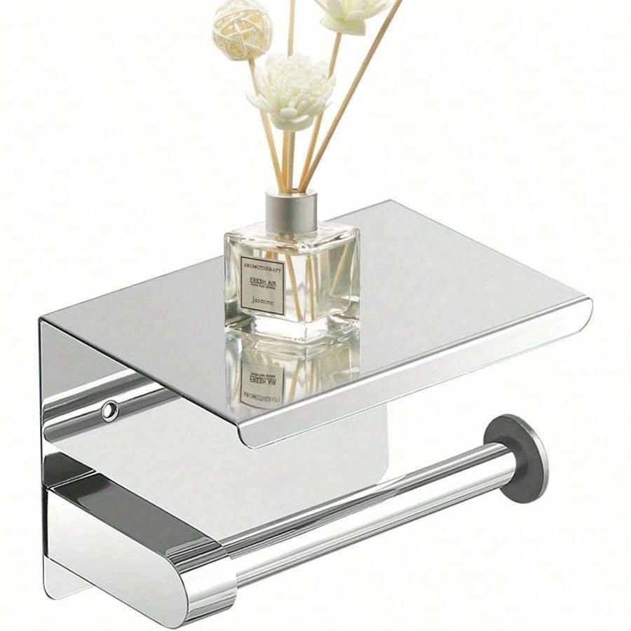 Suport Hârtie Igienică Oțel Inoxidabil Suport Rulă Hârtie cu Raft Găurire Suport Hârtie Igienică Montat pe Perete (Negru)