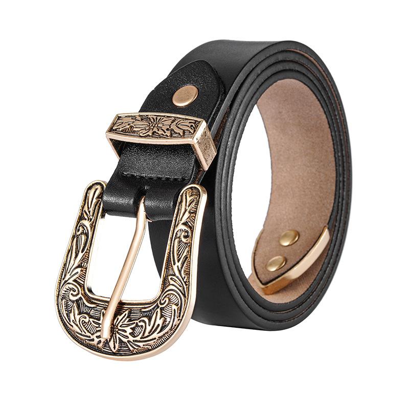 Damen Western Cowboy Retro Dreiteiliges Set Vielseitig Echte Leder Rindsleder Mantel Jeans Gürtel Gürtel Gürtel