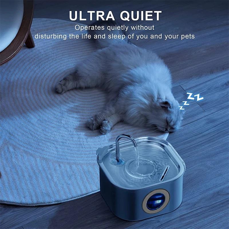 3.2L Cat Water Dispenser Transparent Window with Sensor 108oz Super Quiet& Pets Auto Filter Stainless Steel Cats Water Fountain