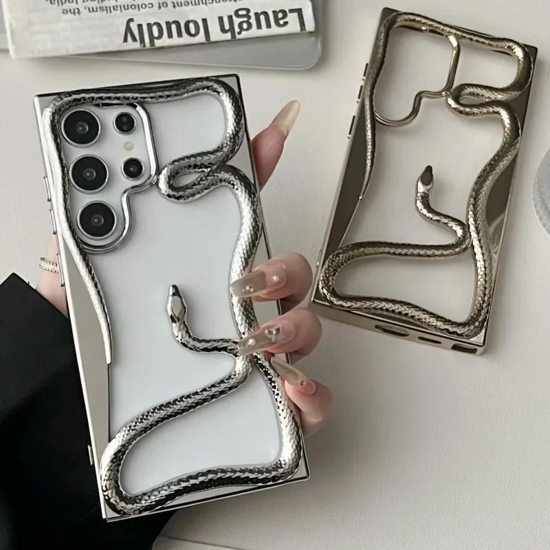 Luxury Plating 3D Hollow Out Snake Case for Samsung Galaxy S25 S24 S23 FE S22 Ultra Soft Silicon Heat Dissipate Shockproof Cover