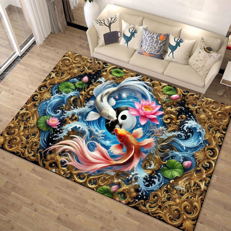 Yin Yang Koi Fish Carpet Rug for Living Room Bedroom Home Sofa Decoration,Kids play Non-slip Floor Mat