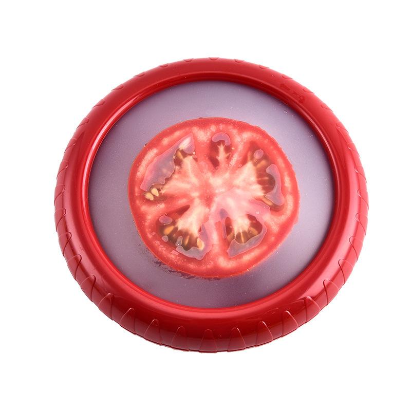 Transparent Film Food Storage Containers, 4-Pack Silicone Lid Freshness Keepers for Fruits Vegetables, Eco-Friendly Plastic Organizer Bins