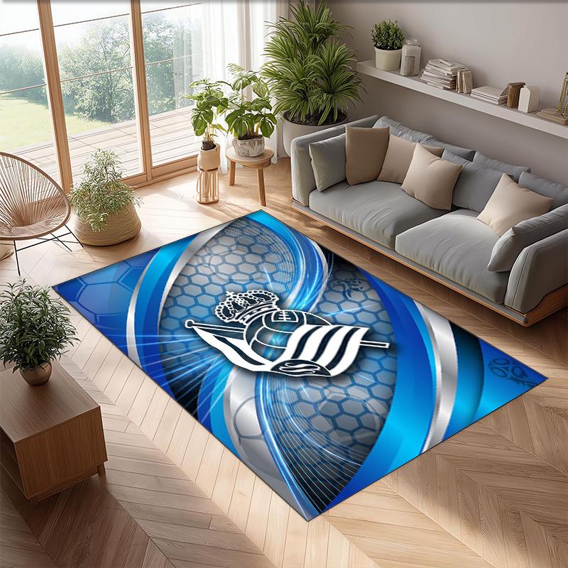 Real Sociedad FC Soccer Football Pattern Soft Area Rug Non Slip Indoor Floor Carpet Sports Decor Mat for Bedroom