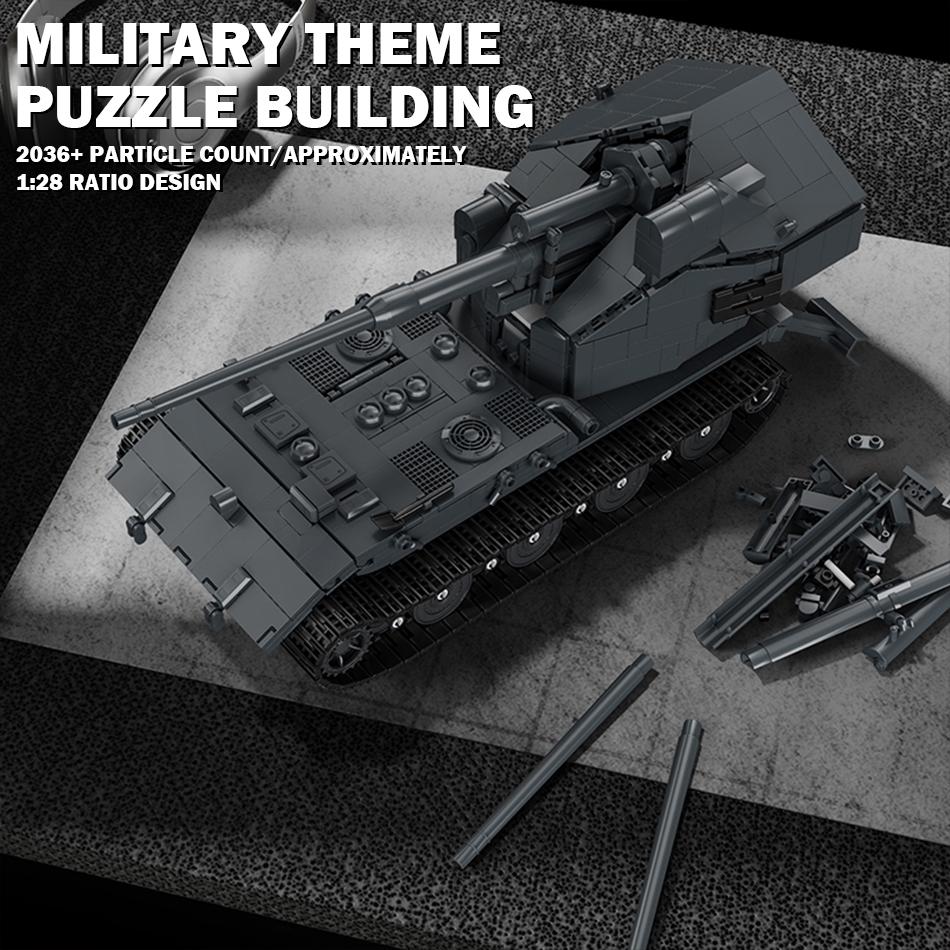 Andra världskriget Militär Waffentrager auf E 100 Tung Tank Byggklossar Nivå X Tysk Pansarvärnskanon med Soldater Klossar Leksaker Barnpresenter