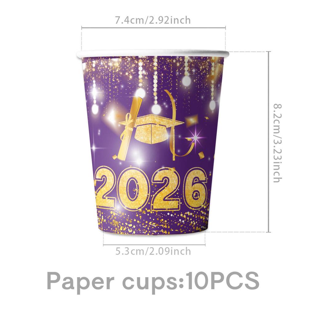 2026 Graduation Season Purple Gold Party Supplies: Paper Plates, Flags & Napkins