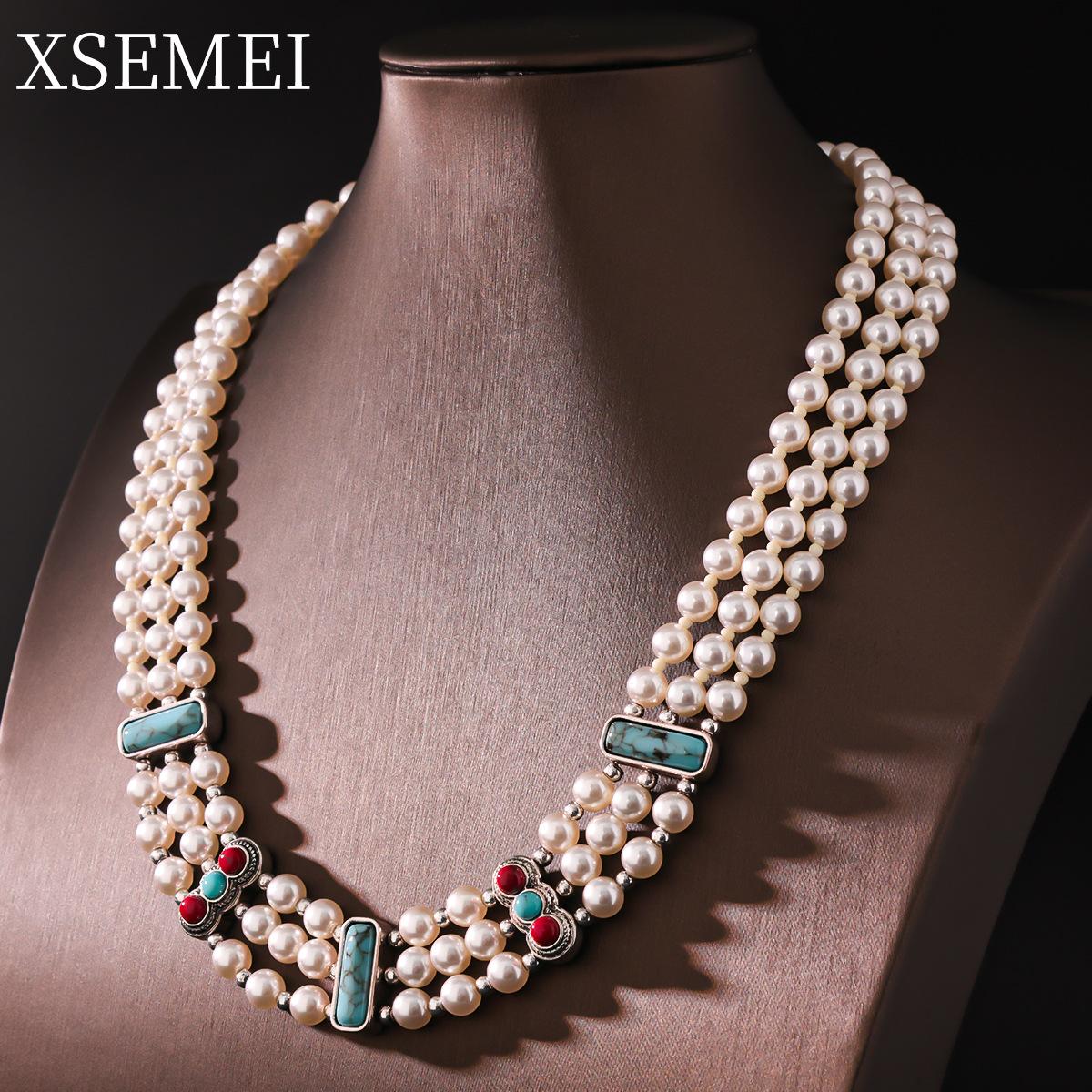 

Жемчужное ожерелье-браслет, Бирюзовый, Многослойный жемчужный браслет, Цепочка-чокер на ключицу, Цепочка на шею.