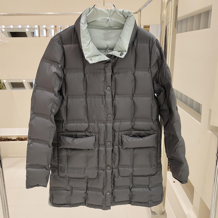 Autumn and Winter New Fashion Stand-up Collar Double-sided Wear Pressed Rubber Double-breasted Down Jacket Women's Medium and Long Winter Coat Tide