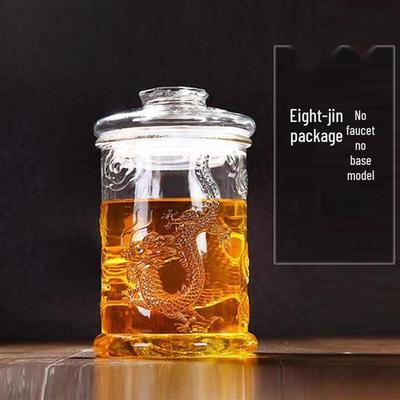 Double Dragon Carved Glass Wine Jar