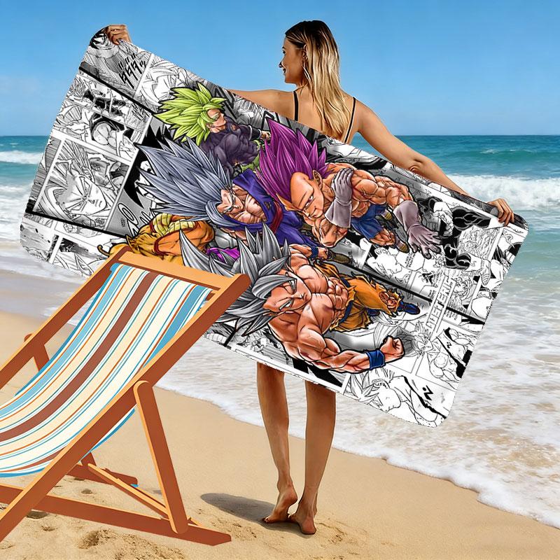 Dragon Ball Print Beach Towel, Large Soft Quick Dry Towel for Beach Camping Swimming