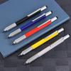 Six-in-One Multifunctional Metal Ballpoint Pen with Level, Scale, Screwdriver, and Capacitive Tip.