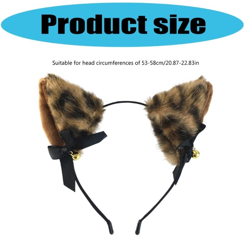 Soft Furry Leopard Print Cats Ear Headband With Attached Bells For Cosplay Halloween And Dance Parties