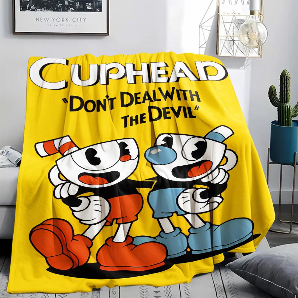 1Pc Cuphead Print Flannel Blanket, High Quality Comfortable for All Seasons, Home Decor, Warmth and Comfort, Perfect for Christmas Gifts