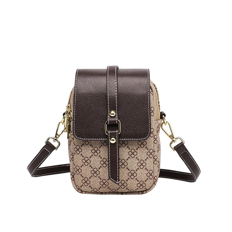 Letná vertikálna taška na telefón, Retro a módna, Ľahko sa kombinuje, Jednoramenná crossbody taška s potlačou, Viacvrstvová peňaženka na mince pre ženy