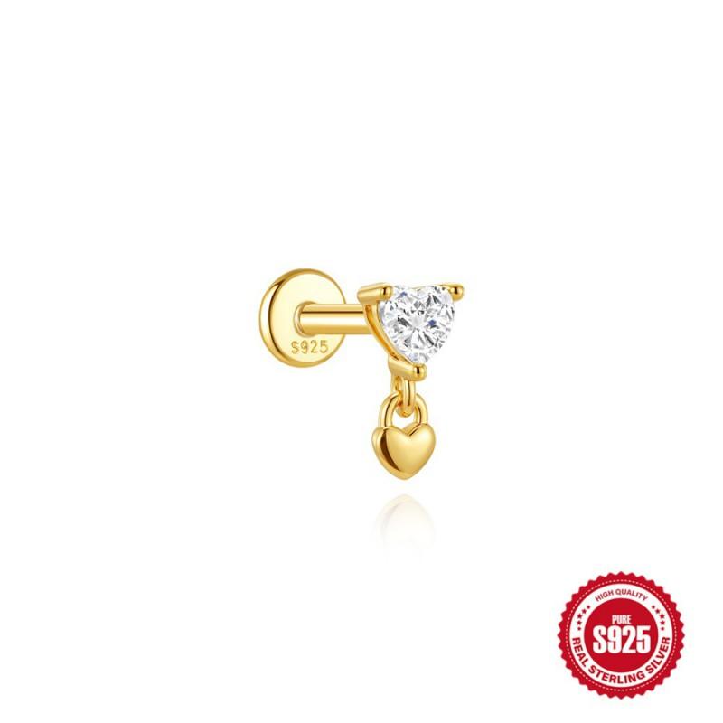 Sterling Geometric Stud Earrings With Zircon Accents Threaded Flat-Top Ear Piercing Jewelry Women Men