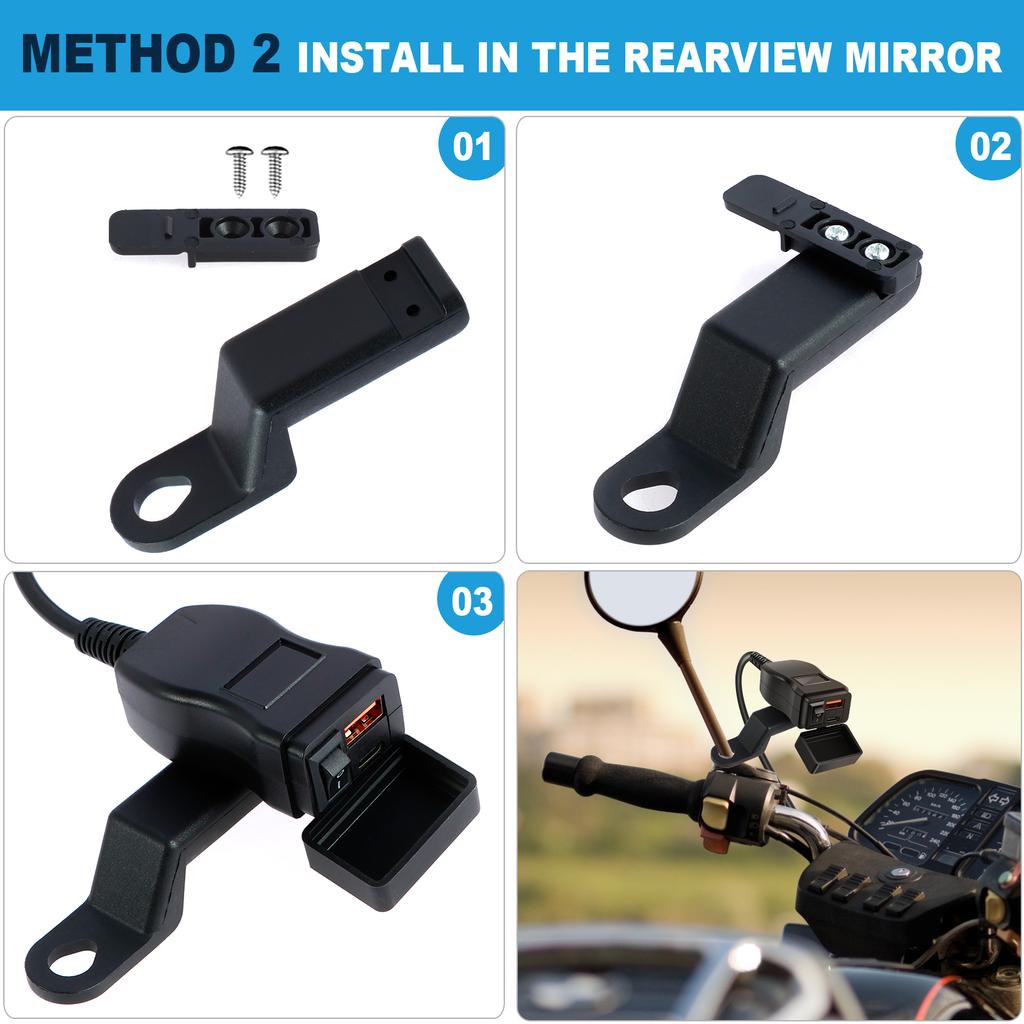 Motorcycle USB Charger SAE To USB Motorcycle Charger Double USB Port Motorcycle Phone Charger with Voltmeter and ON/Off Switch