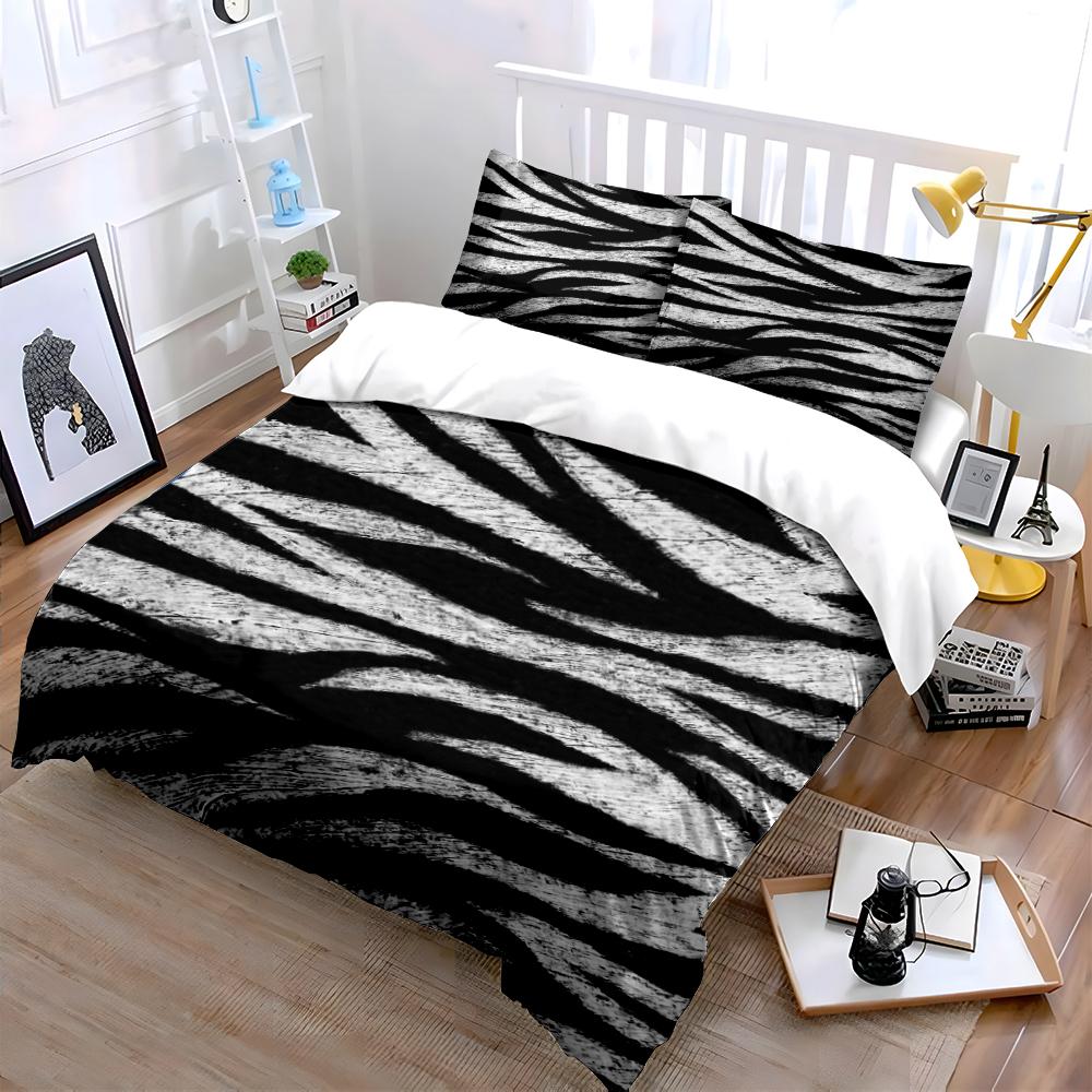 Zebra-Muster Bettwäsche-Set Dreiteilig Bettwäsche-Set (1 Bettbezug, 2 Kissenbezüge, Bettdecke nicht enthalten)
