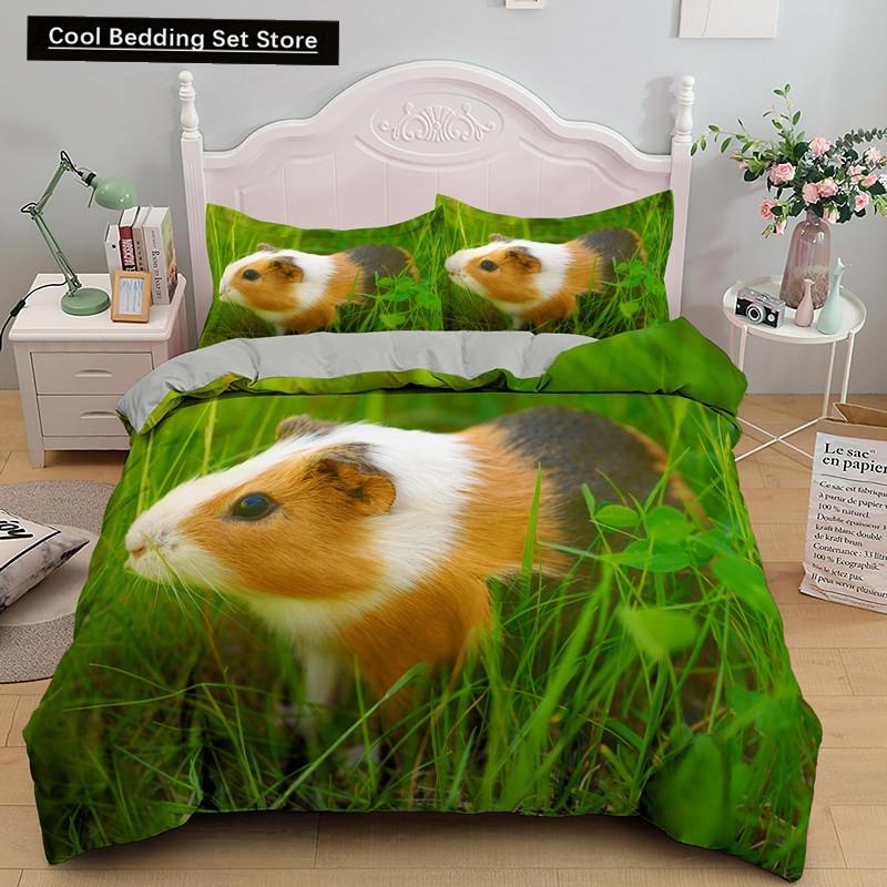 3D Marsvin Påslakan King Queen Härligt Hamster Sängklädesset För Barn Pojke Flicka Djur Husdjur Mus 2/3 Delar Polyester Täcke