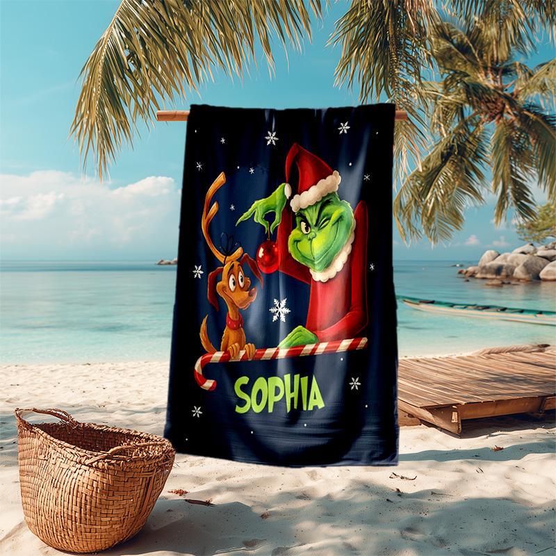 Christmas Gift Oscar Comedy Movie How the Grinch Stole Christmas Soft Beach Towel Outdoor Camping Vacation Swinging Beach Scarf Decorative Blanket B18
