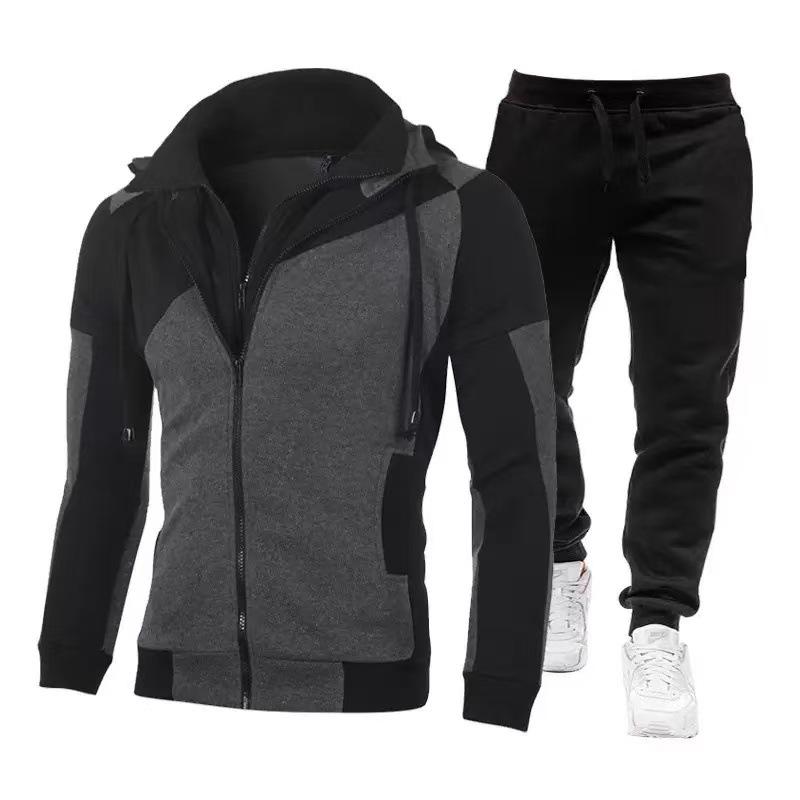 Men's Two-Piece Color Block Hooded Cardigan & Joggers Set