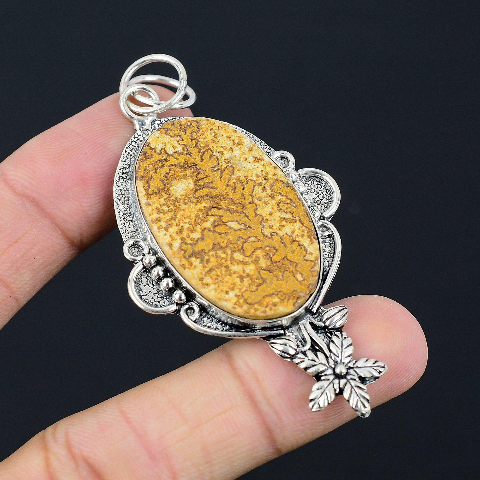 Sisters Day Sale 925 Sterling Silver Natural Psilomelane Dendrite Flower Pendant