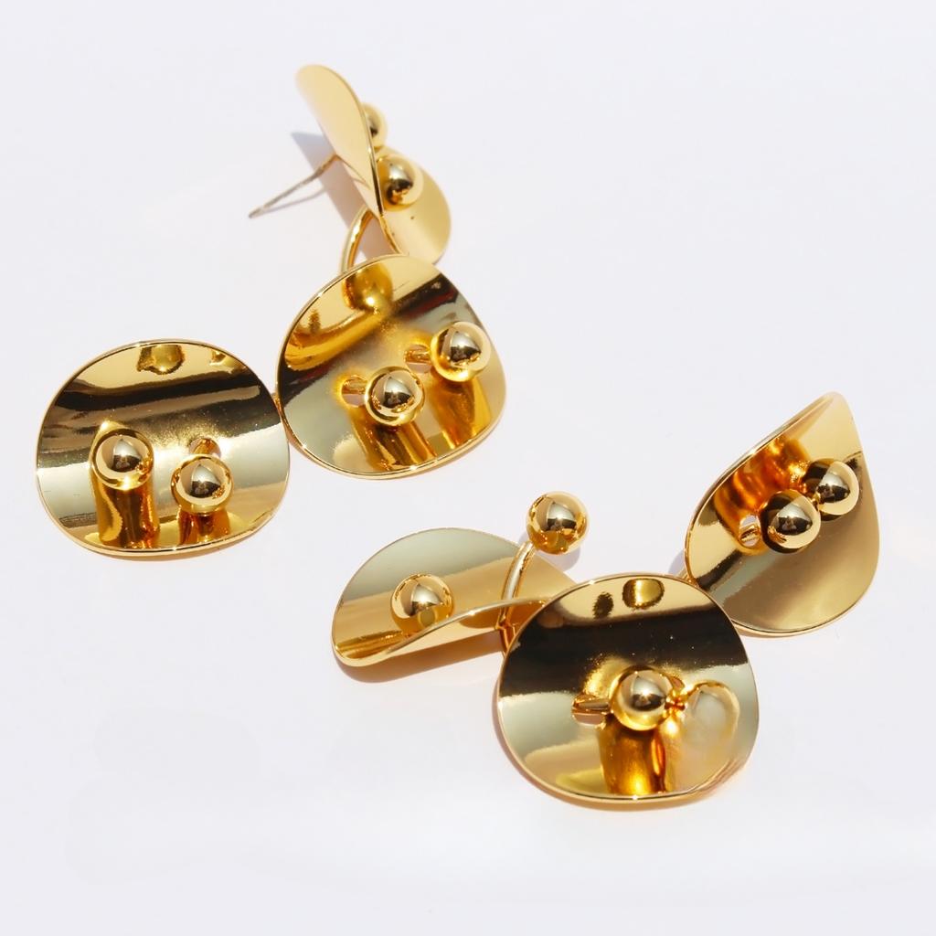 Copper Plated 24K Real Gold Style Geometric Round Brand Small Gold Beads Exaggerated Long Earrings Women'S Earrings 240