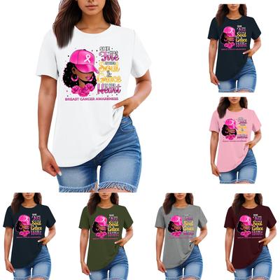 Lässiges T-Shirt-Top mit Rundhalsausschnitt für Erwachsene mit Aufdruck und kurzen Ärmeln