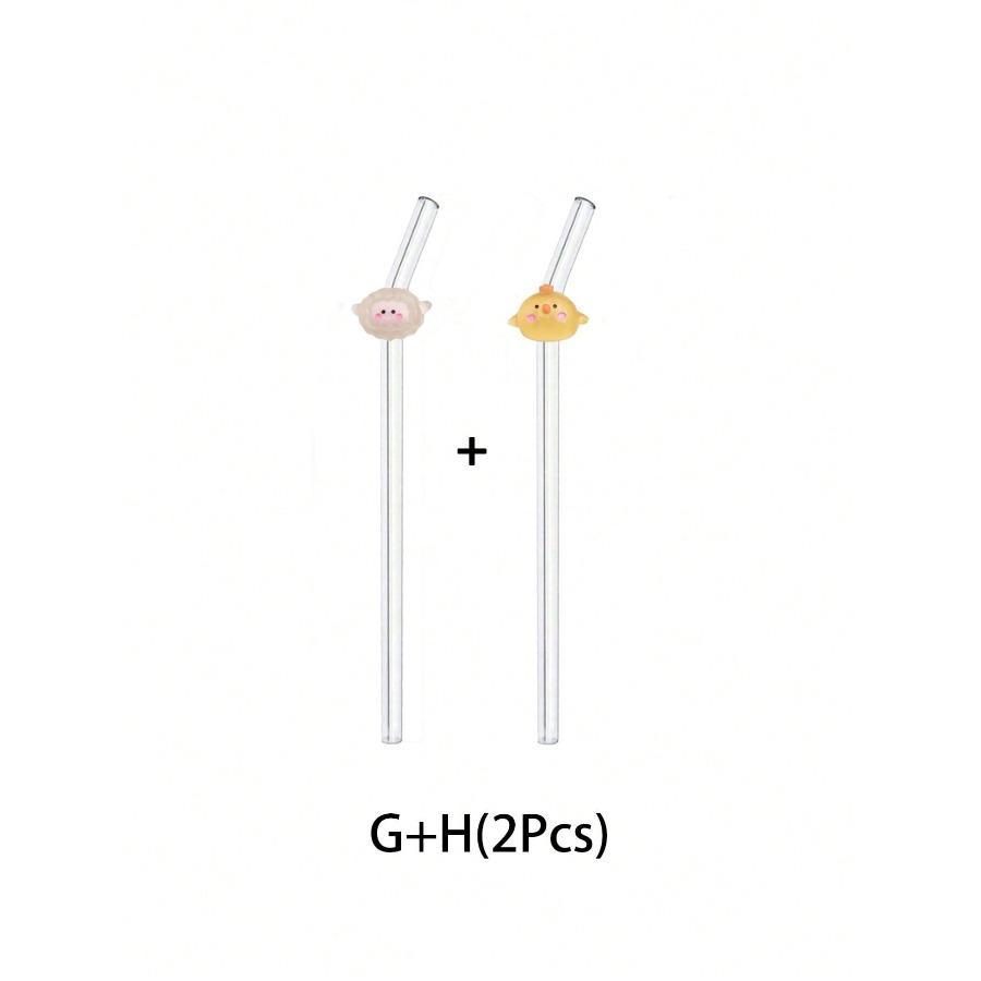 Glass Straws with Animal Charms, Clear Bend Reusable Drinking Straw, for Cold Drinks, Milk Tea, Coffee, Juice, Smoothies, Kitchens, Restaurants