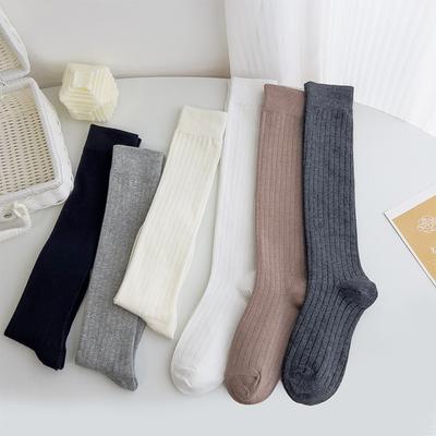 Female Spring and Summer Solid Color Vertical Grain Thin Breathable Long Leg Socks