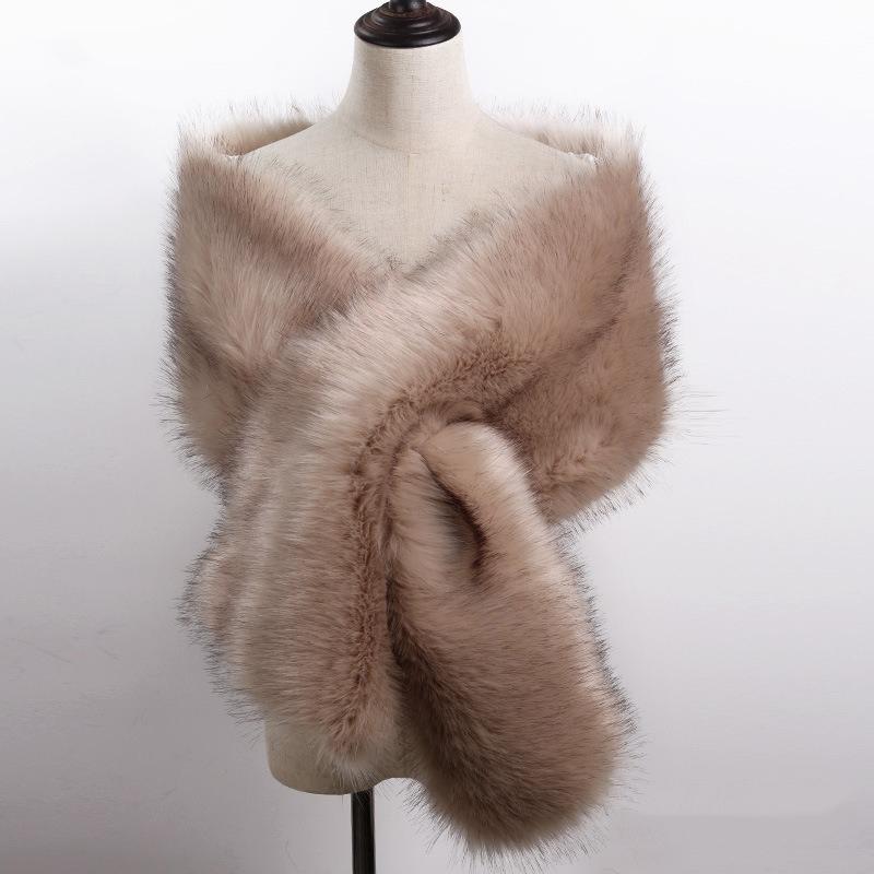 Women’s Luxurious Faux Fur Shawl Winter Bridal Thicken Soft Warm Comfortable Faux Fur Shawl Wrap for Wedding Evening Party