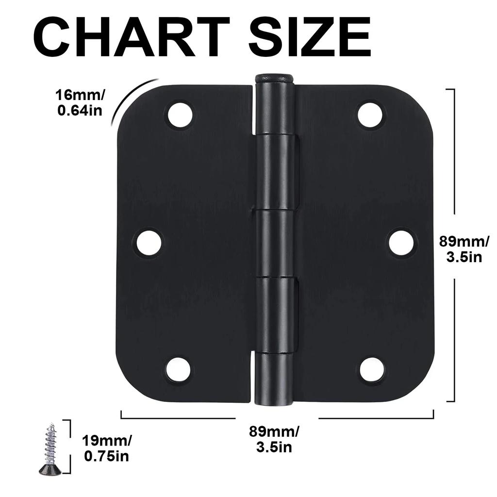 2pcs Round Matte Black Door Hinge 3.5inch 5/8" Iron Dual Folding Residential Standard Bedroom Indoor Door Hardware Control