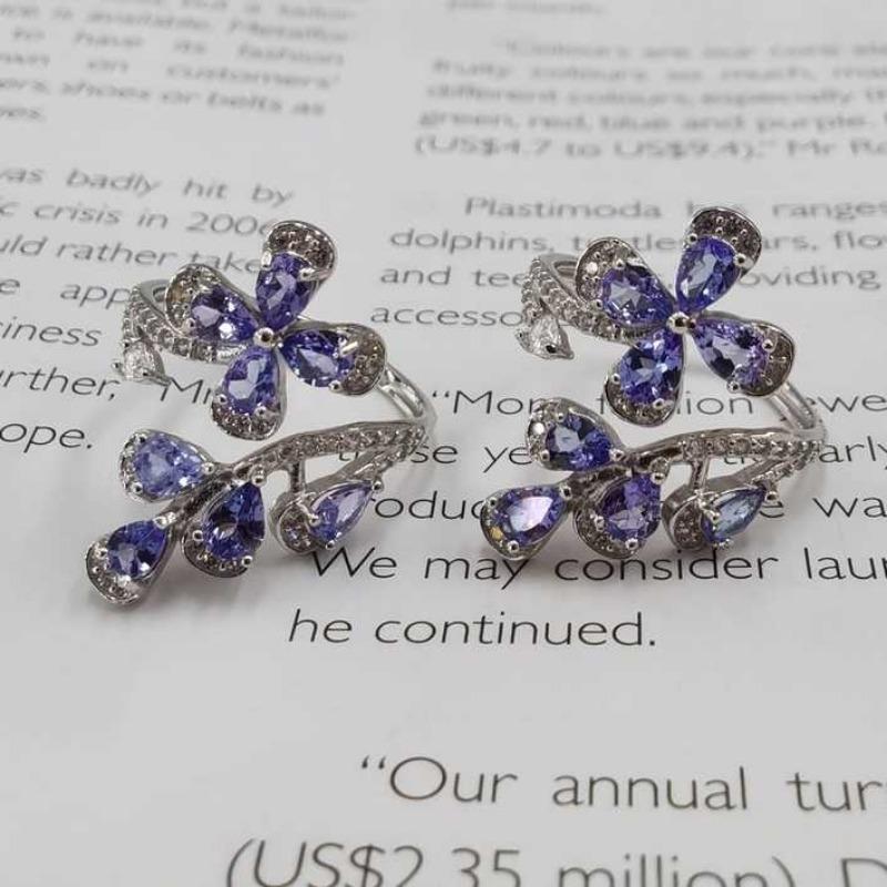 Sace Gems Größenverstellbarer Ring für Damen, 925er-Sterlingsilber, natürlicher Tansanit, Braut, Hochzeit, Party, edler Schmuck, Geschenk