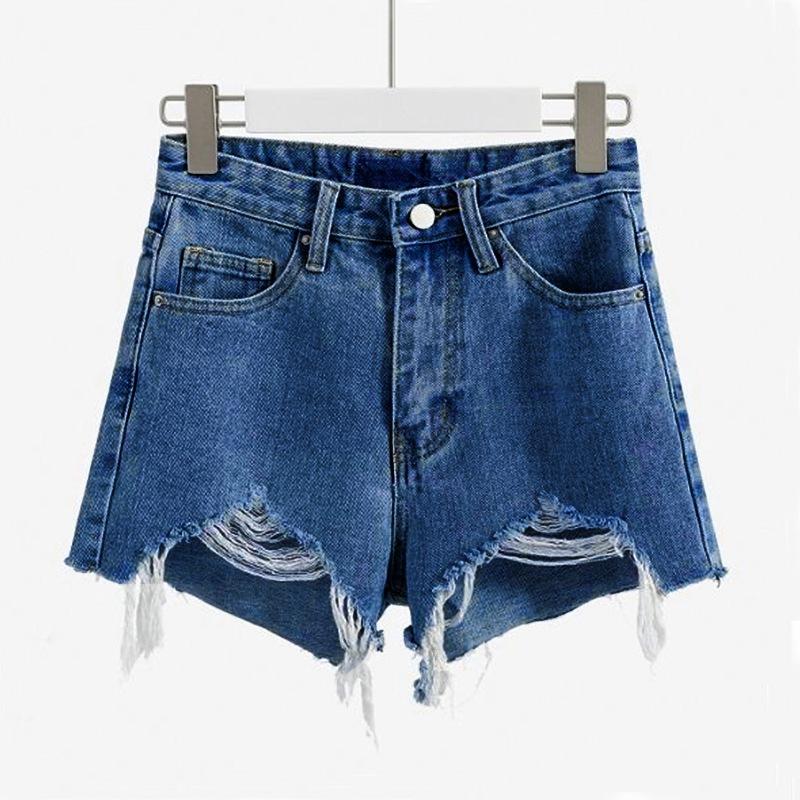 Denim High-waisted Shorts Women's Loose Ripped Fringe Wide Leg Hot Pants