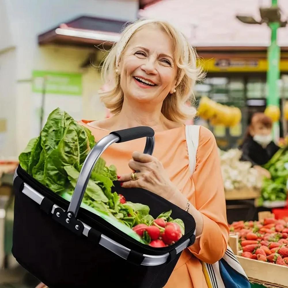 1PC Meal Basket Outdoor Ice Pack Folding Insulated Bag Hand-Held Portable Shopping Basket Lunch Delivery Insulated Basket