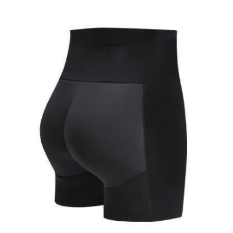 black and beige high waisted padded butt lifting shapewear shorts for women S чёрный