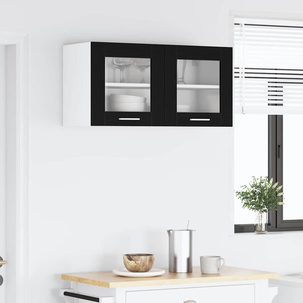 Hanging Cabinet Black Oak and White 80 X 31 X 40 Cm