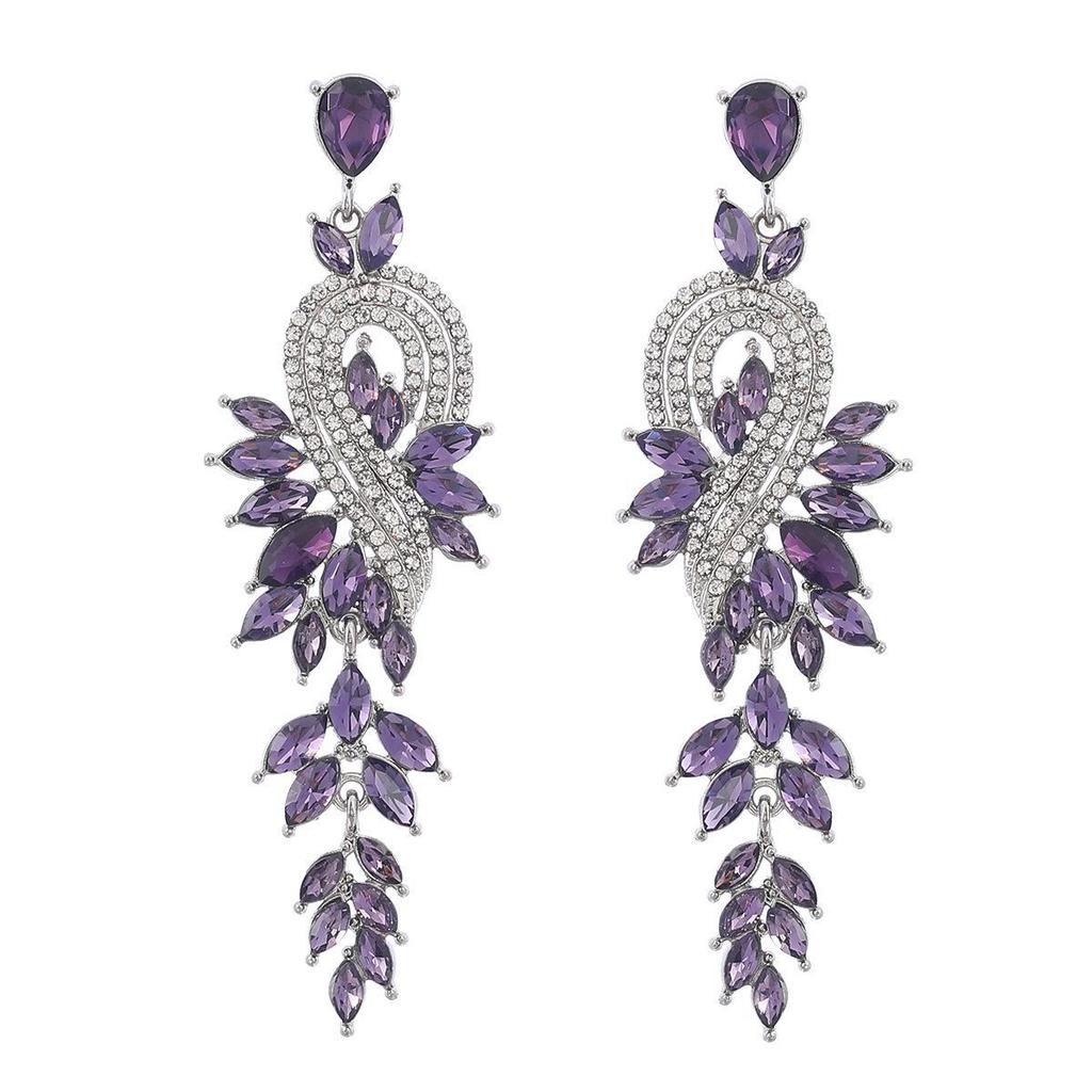 Geometric Leaf Rhinestone Earrings: Alloy Diamond Design for Women, European and American Fashion Style