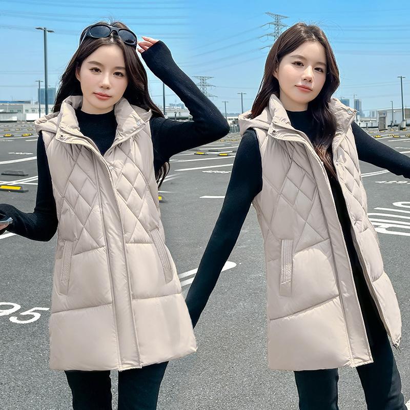 New cotton vest women's medium and long medium mother autumn and winter vest hooded vest vest jacket
