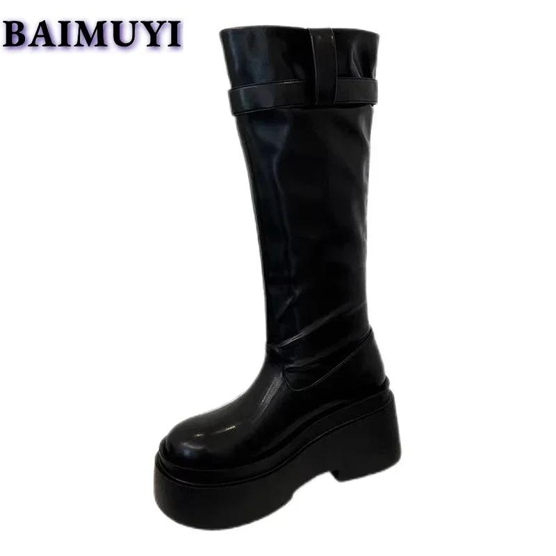 High Heels Women Platform Knee High Boots Designer Leather Goth Shoes Woman 2025 Trend Belt Buckle Winter Brand Snow Botas Mujer