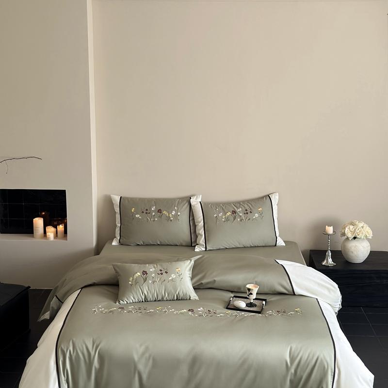 

3/4 шт. Премиальный комплект постельного белья из египетского хлопка с вышивкой цветов Односпальный Двуспальный Кинг Пододеяльник Простыня/Простыня на резинке Наволочки Single 150X200cm 3pc